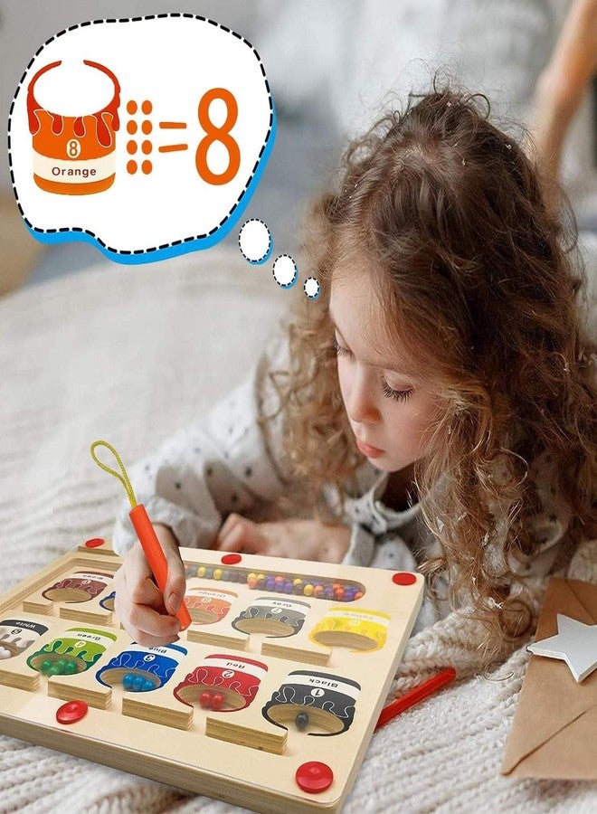 VIVITO Magnetic Color Sorting Maze | Wooden Fine Motor Skill Board Toy with Magnetic Wand | Color & Number Matching Game for Toddlers & Preschool Kids Ages 3-6 | (Pack of 1) - Image 3